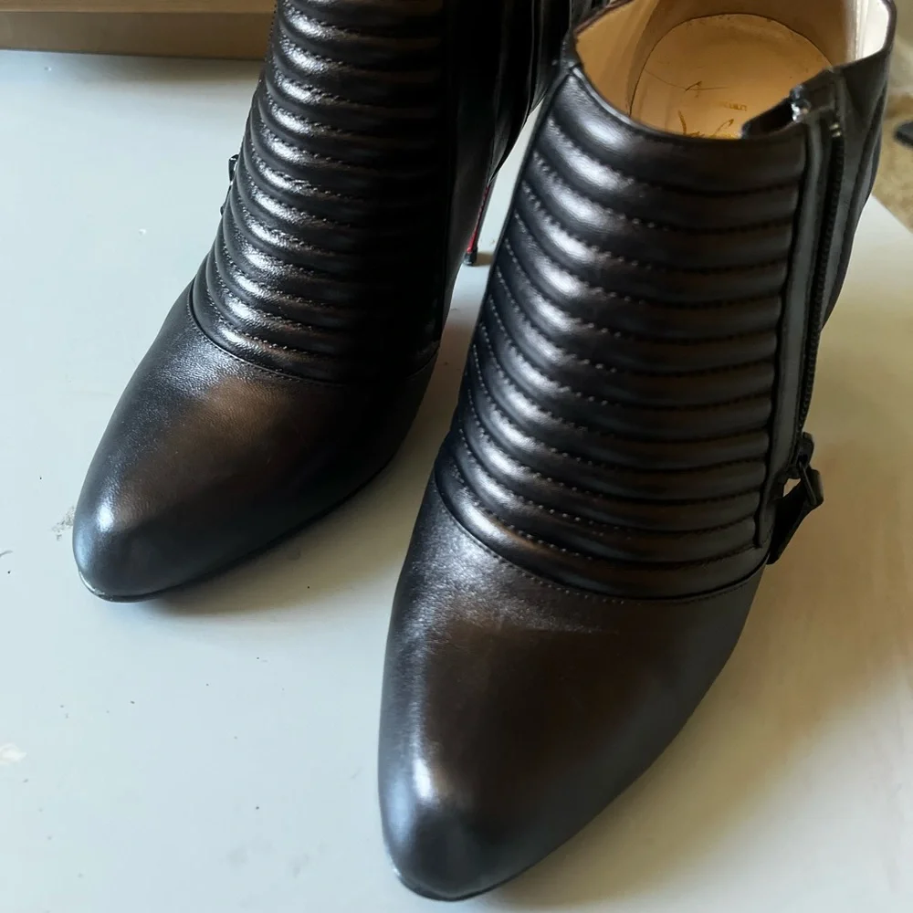 Christian Louboutin Black Leather Quilted Ankle Booties with Red Soles